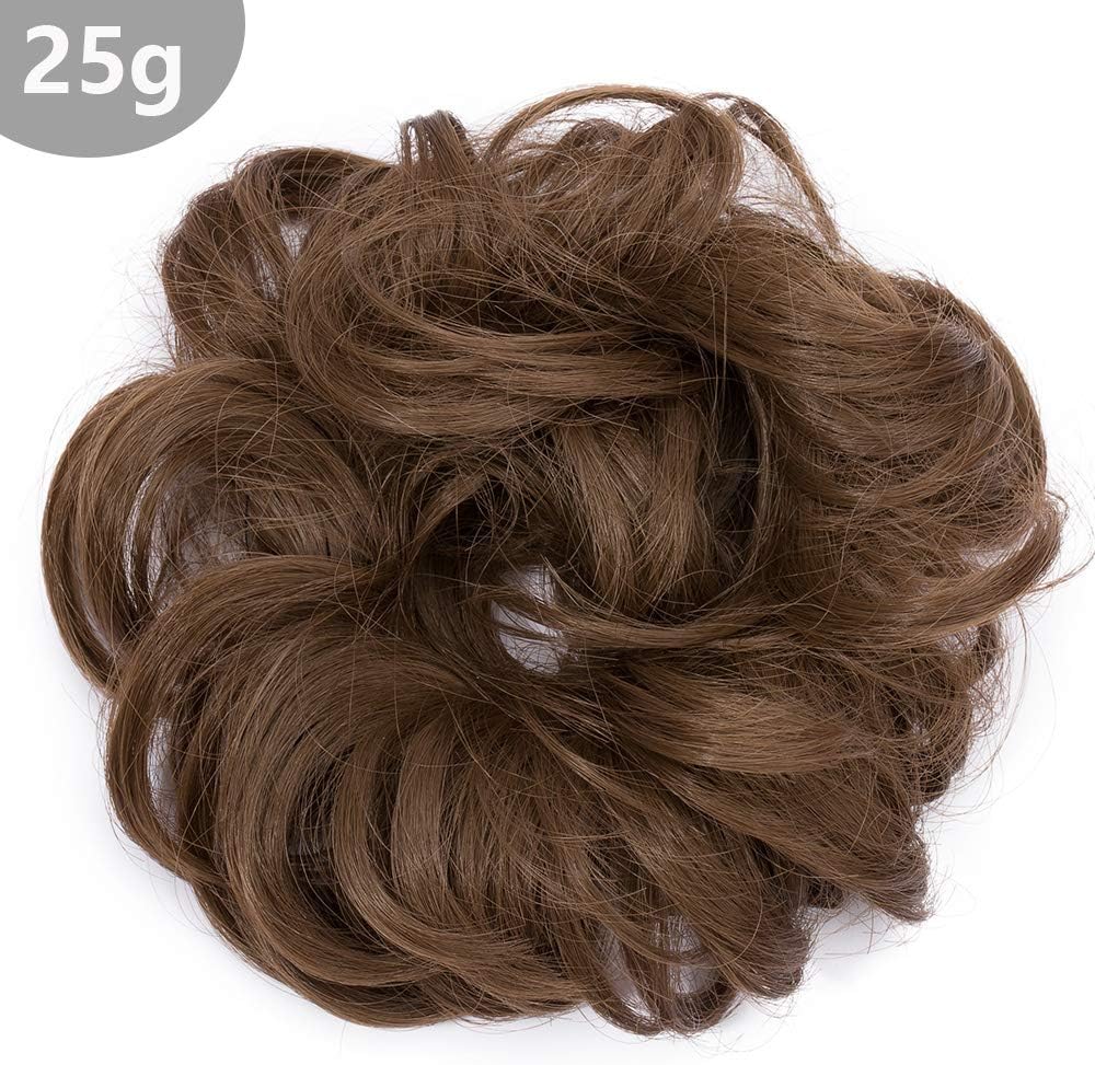 Silk-co Messy Hair Bun Donut Hair Chignons Updo Scrunchy Scrunchie Bun Updo Hairpiece 25g Hair Ribbon Ponytail Extensions Ash Brown - Image 5
