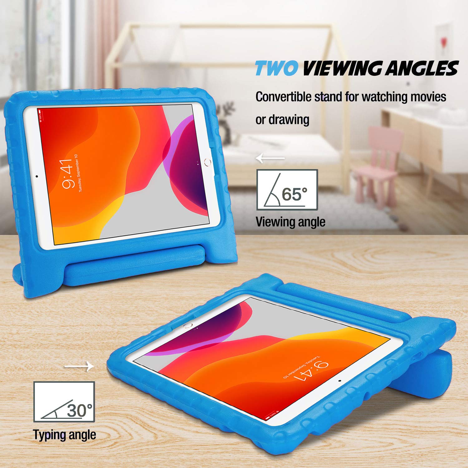 ProCase Kids Case for iPad 9th Generation/iPad 8/iPad 7, iPad 10.2 Case 2021 2020 2019/iPad Air 10.5/iPad Pro 10.5 Kids Case, Shockproof Lightweight Case with Convertible Handle -Blue