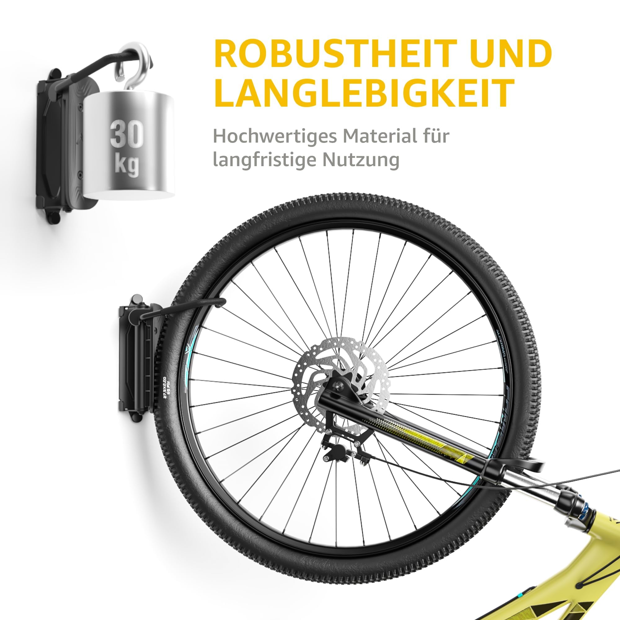 monTEK Schwenkbare Fahrrad Wandhalterung, Fahrradständer für die Garage, Fahrradhalterung Wand, platzsparender Wandfahrradständer, Vertikaler Fahrradständer, Hält bis zu 30 kg, Schwarz 7