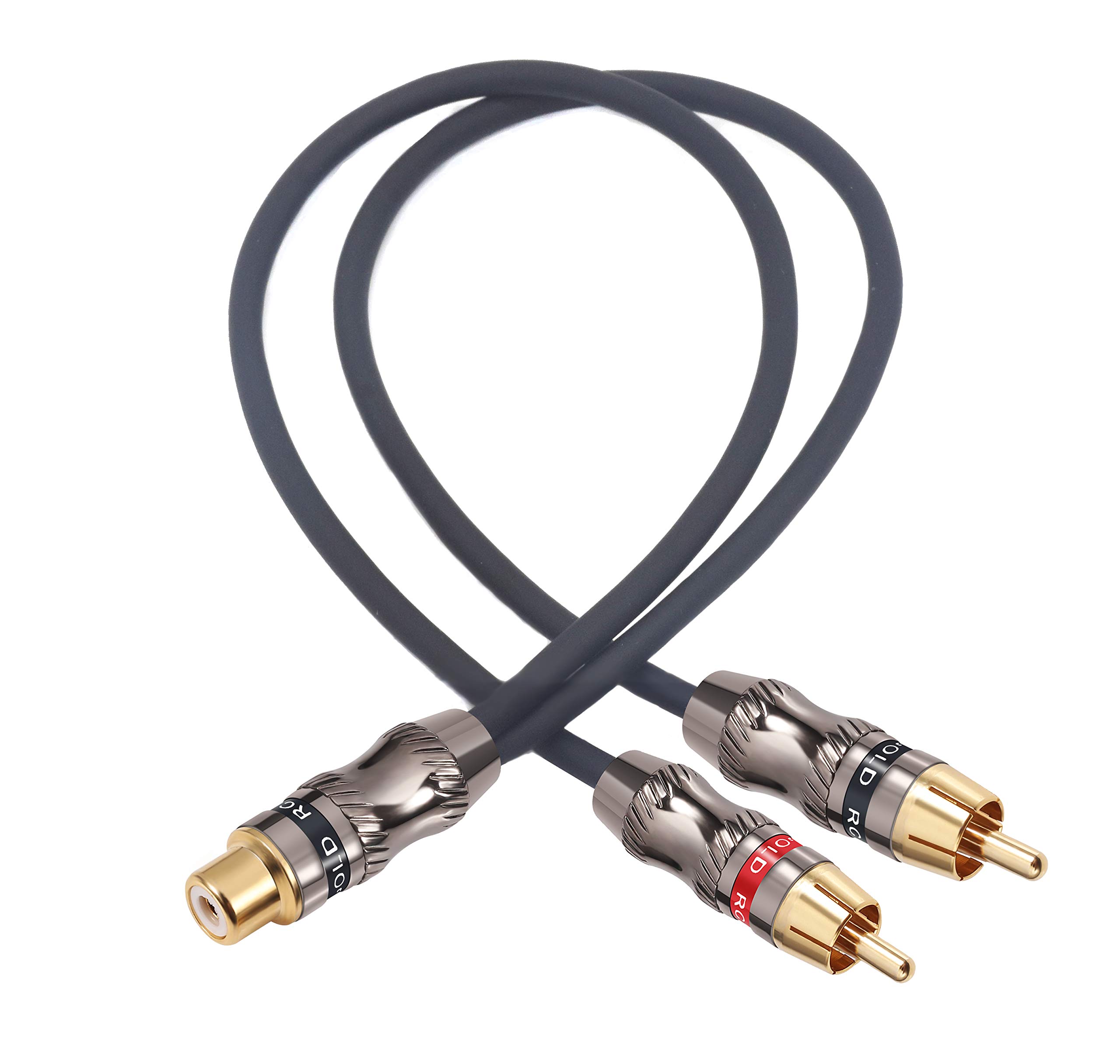 Devinal RCA Splitter cable, RCA Female to Dual Male Gold Plated Adapter, Stereo Phono Audio Y-Cable heavy duty (1 Female to 2 Male) 10"(25 cm)