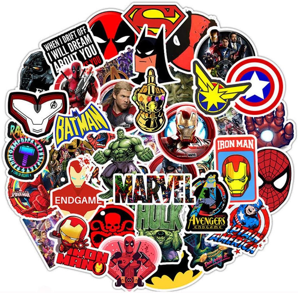 Marvel Batman Laptop Stickers Vinyl - Waterproof Decal Water Bottle Skateboard Guitar Travel Phone Case Door Luggage Car Bike Bicycle (50 pcs) Removable Not Repeat