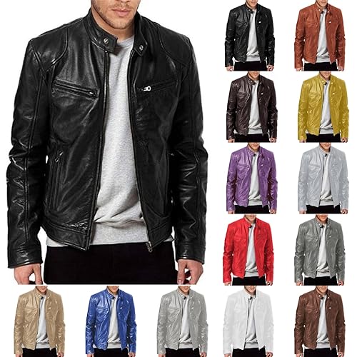 Leather Jacket Mens Long Sleeve Waterproof Jacket Winter Jackets for Men Solid Color Men Fleece Jackets Full Zip Slim Stylish Short Leather Coat Mens Winter Coat