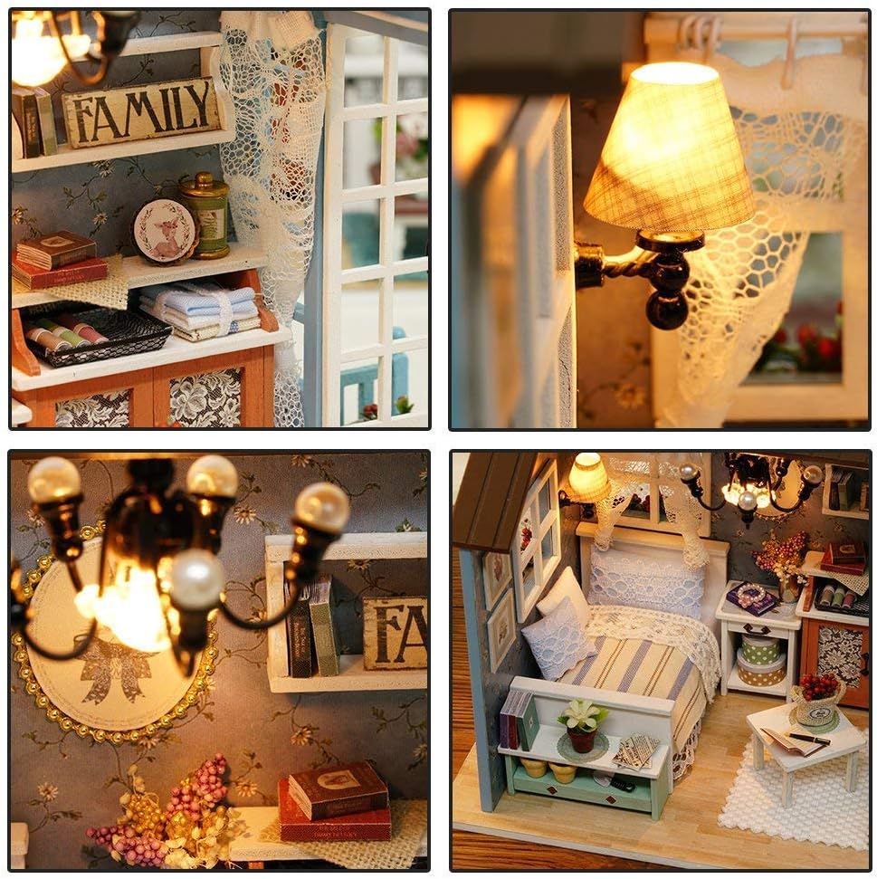 CUTEBEE Mini Wooden Dollhouse with Furnitures DIY Assembling House