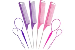 Hair Pull Through Tool Topsy Tail Hair Tool Tail Comb Hair Styling Tools Parting Comb 8 PCS Rat Tail Comb & Hair Tools for St