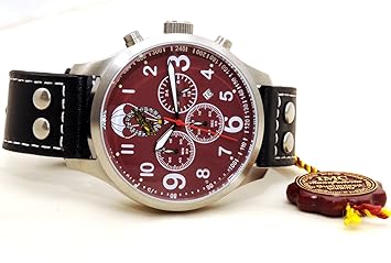 IMC Fliegeruhr Fallschirmjäger Aviator Chronograph Edelstahl Armbanduhr Bordeaux - Sonderedition
