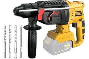 AODERTI Cordless Rotary Hammer Drill for Dewalt 20V MAX Battery, Brushless SDS Rotary Hammer with Safety Clutch for Concrete/Masonry, 4 Modes with 360°Auxiliary Handle and 4 Drill Bits (Battery not included)