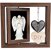 KARBRING Memorial Picture Frame for Loss of Loved One, Bereavement Gifts Rotating Picture Frame with 2 Heart-Shaped Pendant, Dual 4x6 Photos Display, Wooden Photo Frames Sympathy Gifts Tabletop Decor