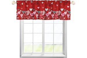 HawSkgFub Valentine’s Day Love Heart Kitchen Curtain Valance 54x18 Red, Valentine Short Topper Curtains Window Treatment Rod Pocket, Wedding Anniversary Holiday Home Living Room Bedroom Bathroom Decor