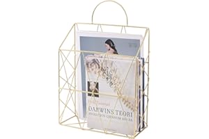 PENGKE Hanging Wall Files Magazine Holder,Decorative Organizer Metal Wire Mounted Storage Baskets Portable File Holder,Gold