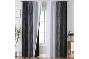 Estelar Textiler Black and Greyish White Blackout Curtains 84 Inches Long, Thermal Insulated Two Tone Drapes for Bedroom, Room Darkening Rod Pocket Ombre Curtains for Living Room,52Wx84L,2 Panels