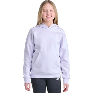 adidas Girls Linear Embroidered Hooded Long Sleeve Pullover Hoodie