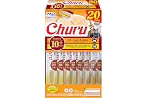 INABA Churu for Senior 10+, Creamy Lickable Cat Treats with Taurine, Vitamin E & C, 0.5 Ounces Each, 20 Tubes, Chicken Variety