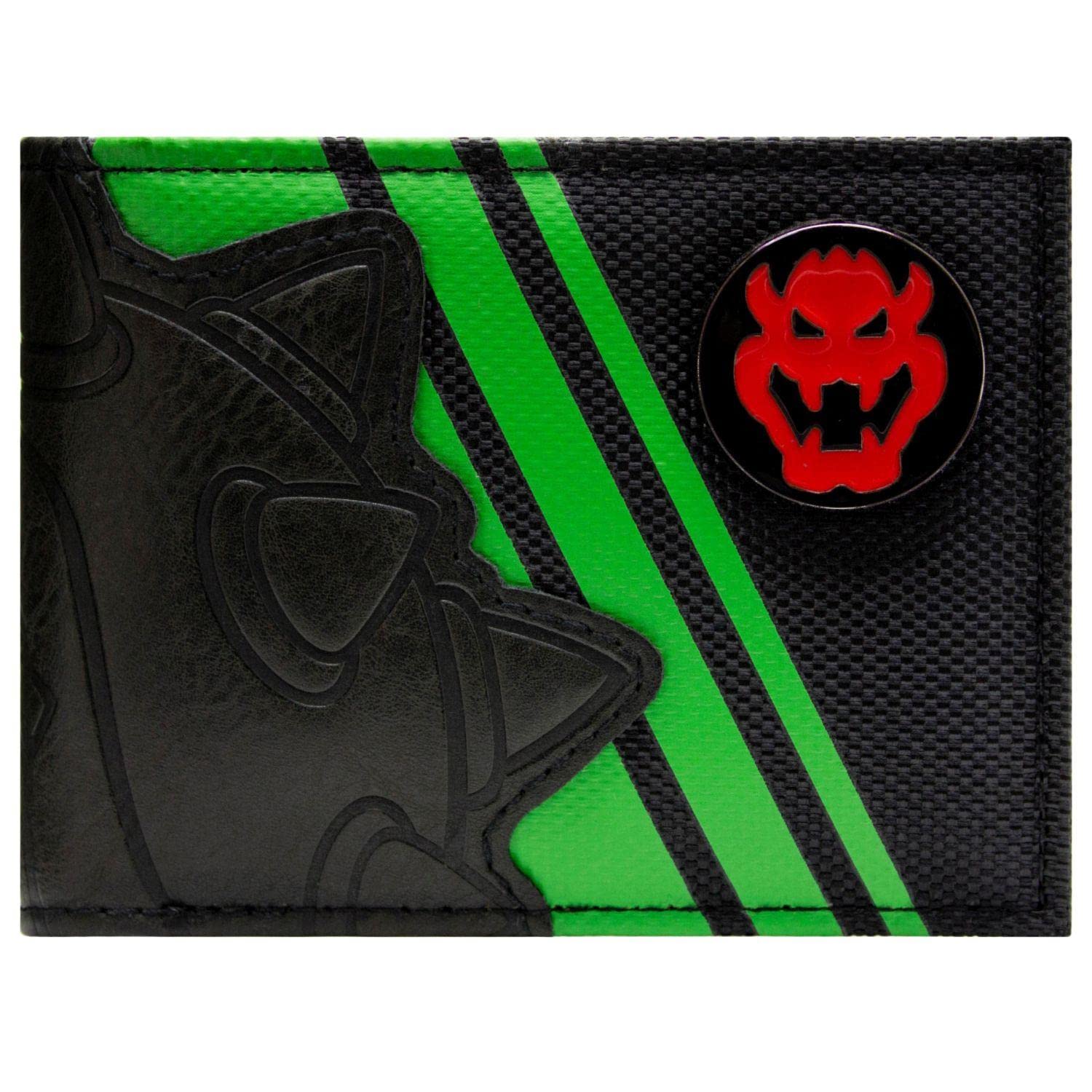 Mario Party Bowser King Koopa Shell Metal Badge Wallet Bi-fold Id Holder, Black