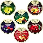 Cavendish and harvey variety flavor hard candy drops sour cherry, wild berry, tropical fruit, sour lemon, raspberry and peach, mixed fruit and other flavors tins 6 Pack by snackwave to cavendish and harvey variety flavor hard candy drops
