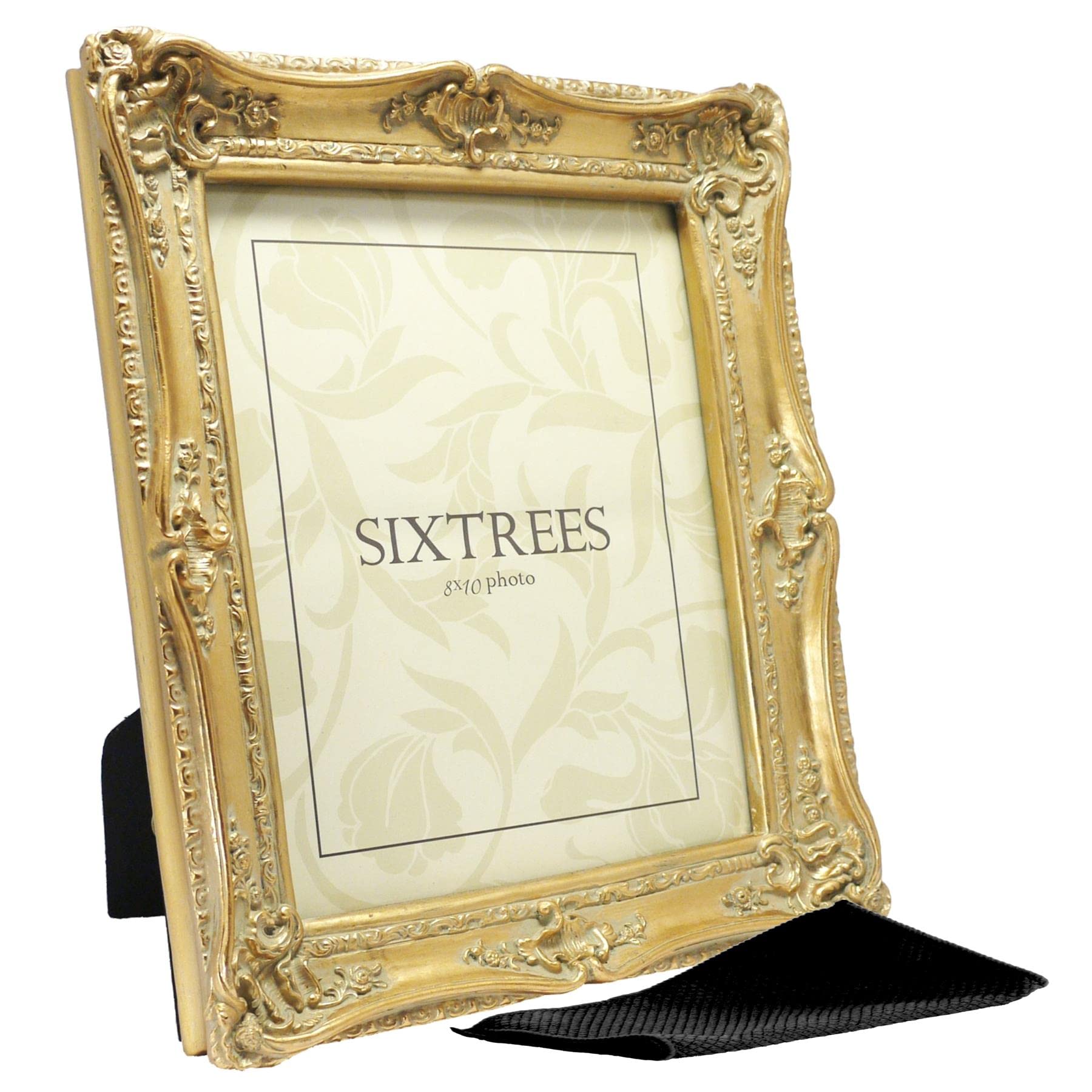 Sixtrees Chelsea 5-250-80 Ornate Vintage Swept Shabby Chic Gold 10x8 inch Photo frame - with Microfibre glass cleaning cloth.