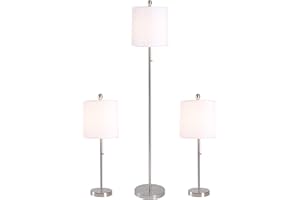 Kenroy Home 21016BS Selma Lamp Sets, Table Lamps – 25 Inch Height, 9 Inch Diameter Floor LAMP – 55.5 Inch Height, 10 Inch Diameter, Brushed Steel