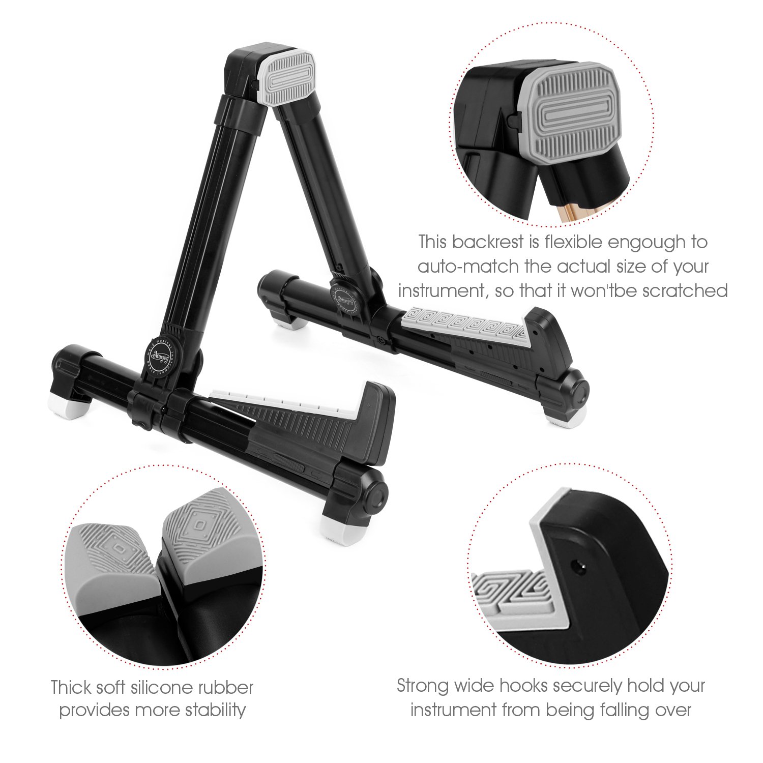 Universal Design Portable Adjustable Folding A-Frame Professional Travel Stands for Acoustic/Electric/Classical Guitar,Bass,Banjo (Black)