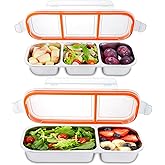 KOILLUXU 2 Pack Leakproof Reusable Stainless Steel Snack Containers with Lids - 2/3 Compartment Grab and Go Food Storage, Sealed Snack Boxes for School, Travel, Camping, Home