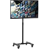 VIVO Height Adjustable TV Cart with Wheels for 13-50 in Screens | Mobile TV Stand for LCD LED OLED 4K Smart Flat &amp; Curved Monitor Panels, Max VESA 200x200, Holds 44 lbs, Black, STAND-TV07W