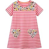 HILEELANG Toddler Girls Short Sleeve Dress Easter Cotton Casual Summer Appliques Shirt Jersey Dresses