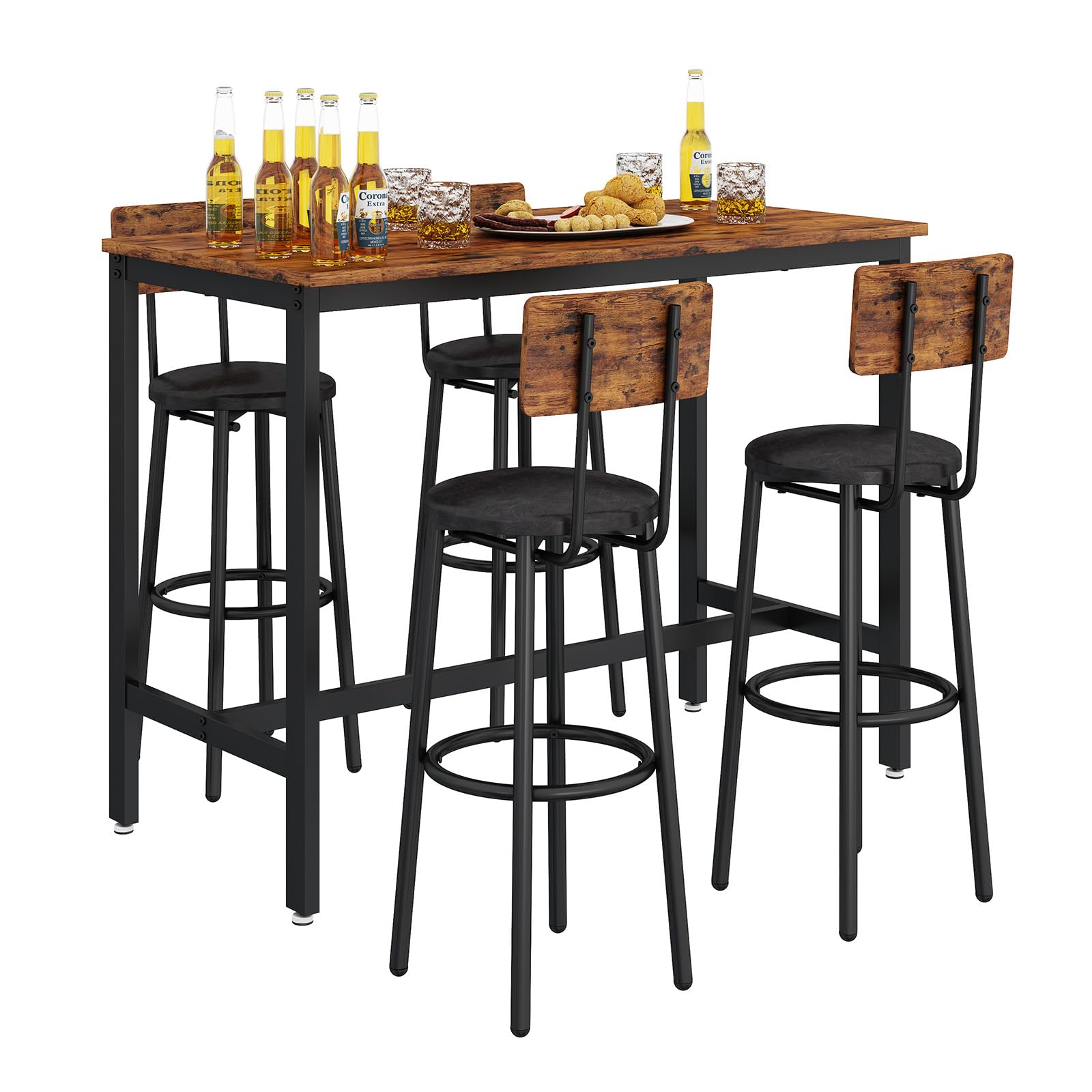 Photo 1 of Tatub Bar Table and Chairs Set of 4, Pub Tables Bar Height, Industrial Bar Table with Stools Behind Couch, Breakfast Bar Table Set for Living Room, Kitchen, Dinning Hall, Pu Seat