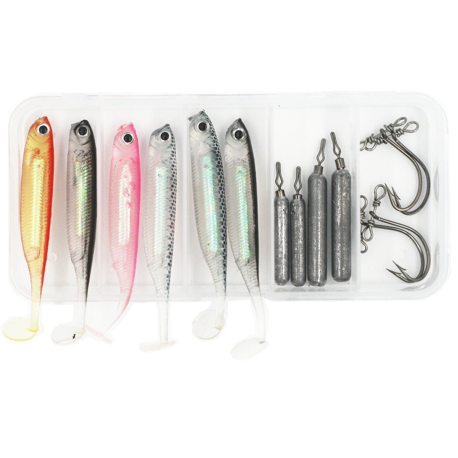 Drop Shot Rig Fishing Accessories Kit for Bass, Perch Walley Fishing,Including Drop Shot Weight,Soft Minnow Bait,Drop Shot Hooks