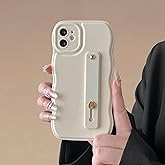 FABSPARK Phone Case for iPhone 12 with Flexible Adjustable Soft Finger Hand Wrist Strap Holder Kickstand,Wave Design Wavy Frame Silicone Aesthetic for iPhone 12 Phone Case,Beige