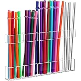 9.5" Large Acrylic Straw Holder for Cabinet Door, Space-Saving Straw Storage Dispenser with Ultra Sticky Adhesive, Adjustable Two-Part Straws Organizer for Kitchen Cupboard (Transparent)