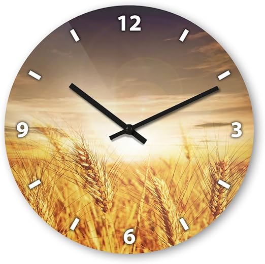 Wanduhr Mit Motiv Weizen Aus Echt Glas Runde Kuchen Uhr Grosse Uhr Modern Amazon De