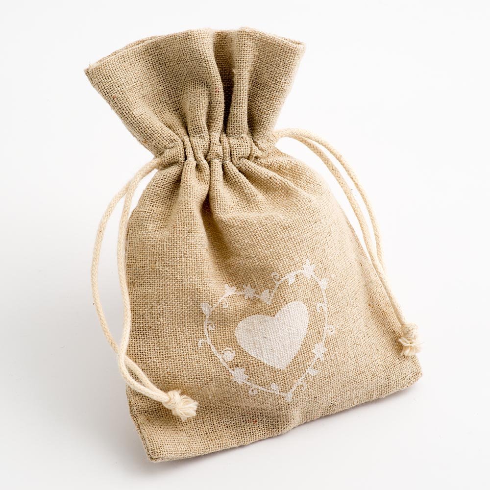 Hessian Bag with Large Heart - 105x145mm (10 Pack) Wedding Favour Decor Gift