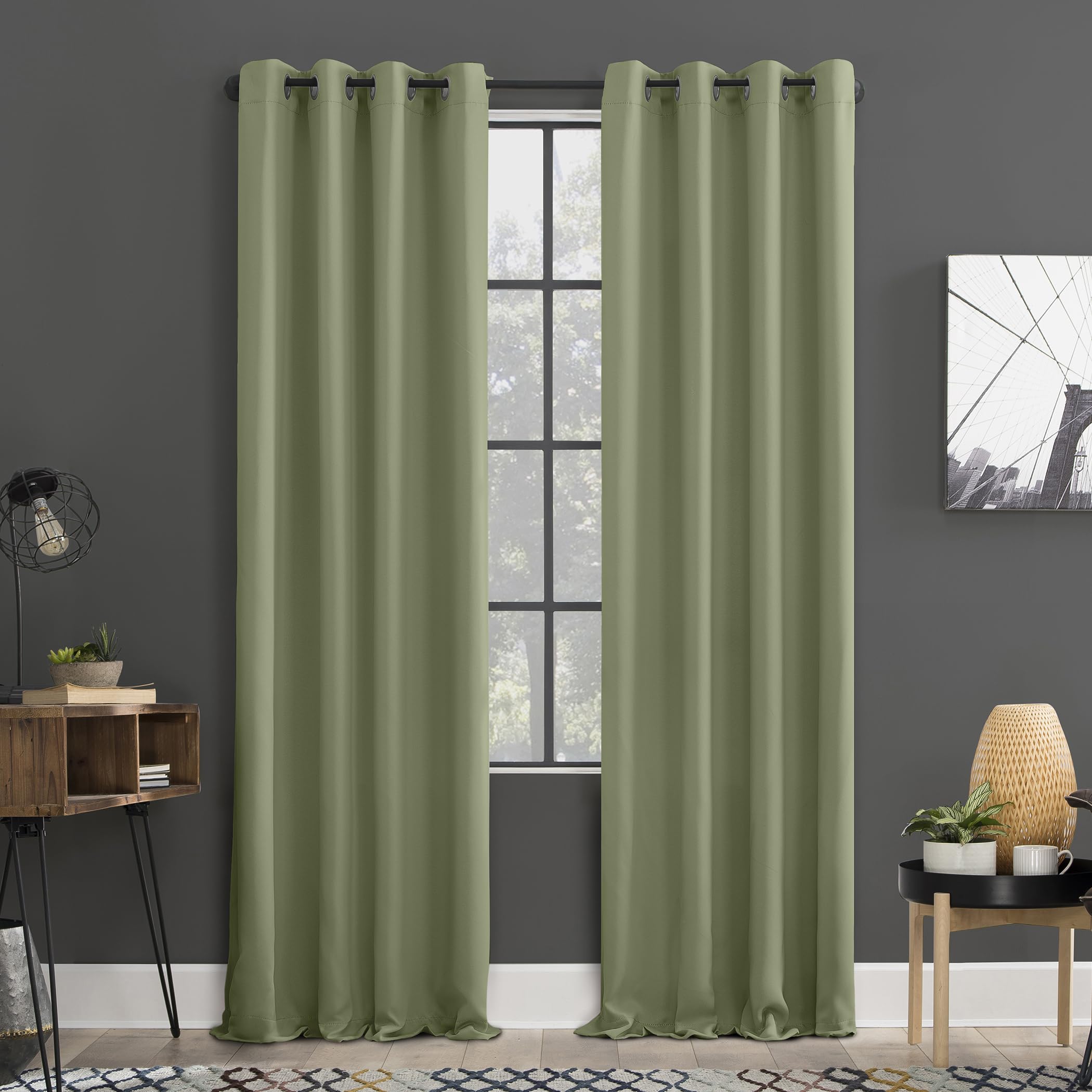 Sun Zero Soho 2-pack Blackout Energy Efficient Grommet Curtain Panel Pair, 54" x 108", Sage Green