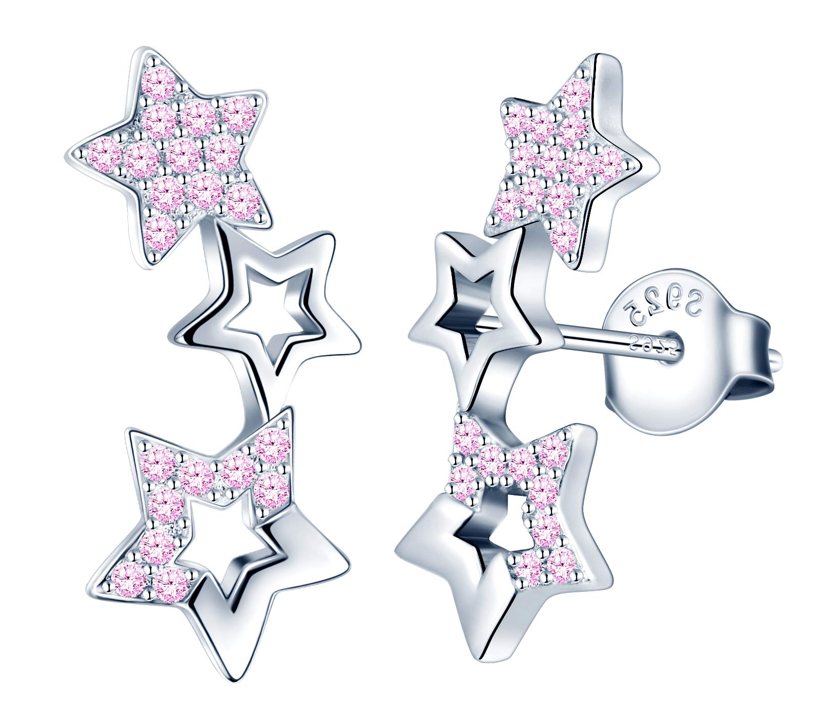 MicLee Woman's girl's Earrings, 925 Sterling silver star earrings, Shiny diamond meteor earrings studs inlaid zircon
