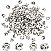 PH PandaHall 100pcs 8mm Tibetan Barrel Spacer Beads - Antique Silver Alloy Hollow Tube Metal Loose Connectors for Bracelets Necklace Jewelry Making