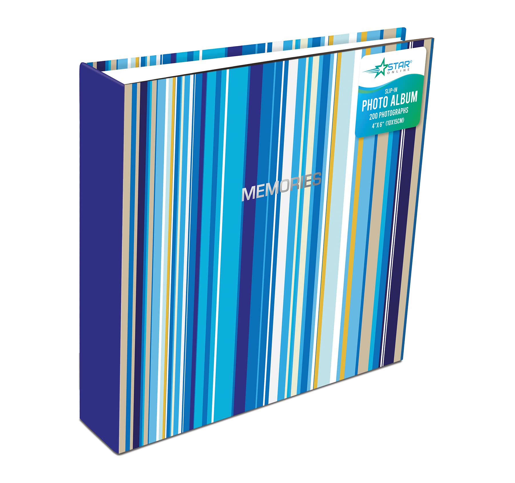 Photo Album Memo Slip in Holds 200 Photos Blue Stripes Design 4 x 6 (Blue Stripes)