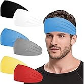 6 Pack Sports Headbands for Mens Running Headband for Women Moisture Wicking Workout Headband Sweatbands for Running,Cycling,Football,Yoga,Fitness Athletic Unisex Hairband