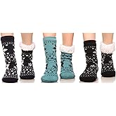FRALOSHA Women's Slipper Socks Warm Fuzzy Fleece-lined Indoor Anti-Skid Floor Socks 3 Pairs Christmas Gift