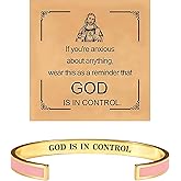 BlingNook God Is In Control Bracelet For Women Man, With Gift Card Christian Pray Bracelets Open Jesus Inspirational Faith Stainless Steel Adjustable Jewelry