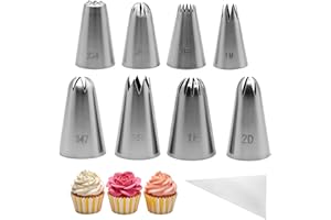 8 PCS Large Piping Tips Set with 20 Disposable Pastry Bags, Stainless Steel Cake Decorating Tips for Frosting, Icing, Profess