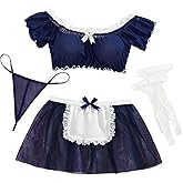 Aranmei Lingerie for Women Sexy Lingerie Sets Mini Mesh Skirt with Thong 4 Pieces(with Stockings)