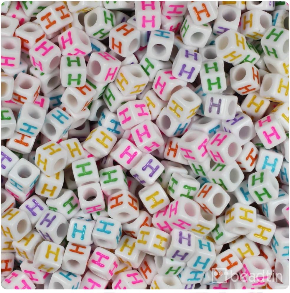 BeadTin Letter H White Opaque 6mm Cube Alphabet Beads - Colors (80pcs)