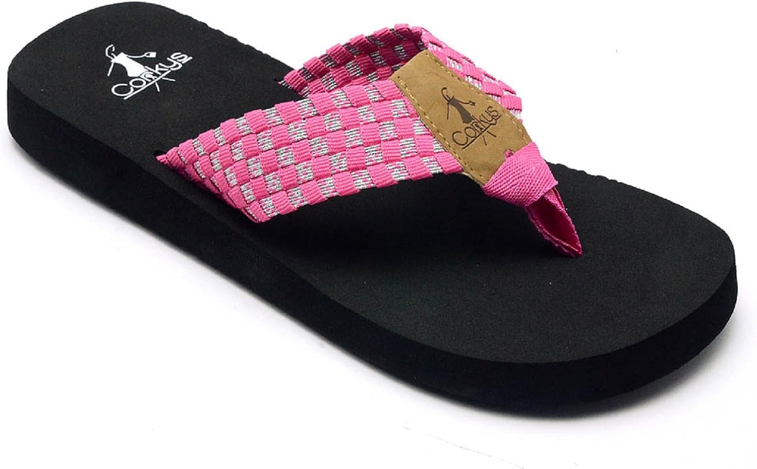 Women's Corkys Elastic Woven Flip Flop Sandal, Pink Silver, 8 B(M) US Shoes
