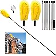 LAIAMER Gutter Cleaning Tools from The Ground, 8.2ft Gutter Cleaner with 2 Gutter Cleaning Brush & 1 Small Mirror, Roofing Tool Rain Gutter Guard Cleaner Tool, Easy Remove Leaves & Debris