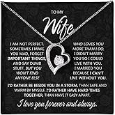 Heart Necklace for Women with Adjustable Cable Chain - Sentimental Birthday Valentine's Day Gift for Her - To My Wife