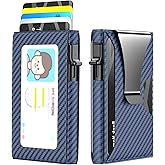 KISUEDZP Wallet for Men Slim Minimalist Pop-up Smart Holds 5-6 Cards - RFID Blocking Metal with Money Clip, Credit Card Holder & ID Window,Business Card Cases, men accessories (Carbon Blue)