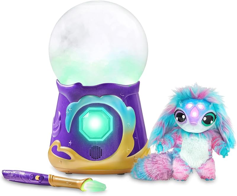 My Crystal Ball Blue, Juguete Interactivo de Magia, Bola de Cristal mágica con Luces, Efectos y Sonidos, y un muñeco de Peluche Suave para cuidar, con Accesorios, Famosa (MGX06000)