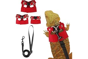 ADOGGYGO Bearded Dragon Harness Leash Set- 3 Size Pack Lizard Harness, Lizard Reptile Walking Leash Harness for Bearded Dragon Lizard Reptiles (Red)