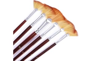FDCZEYXIOR 6 PCS Fan Brush for Painting, Artist Fan Paint Brush Set with Anti-Shedding Bristle Hair and Long Wood Handle, Professional Artist Fan Brushes for Acrylic Painting, Oil Watercolor Painting