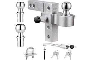 FULLHAUL Adjustable Aluminum Trailer Hitch Ball Mount with Hitch Tightener, Fits 2" Receiver, 6" Drop/Rise, 1-7/8"&2"&2-5/16" Combo Tow Balls, Tow Hitch for Heavy Duty Truck, GTW of 7,500 lbs