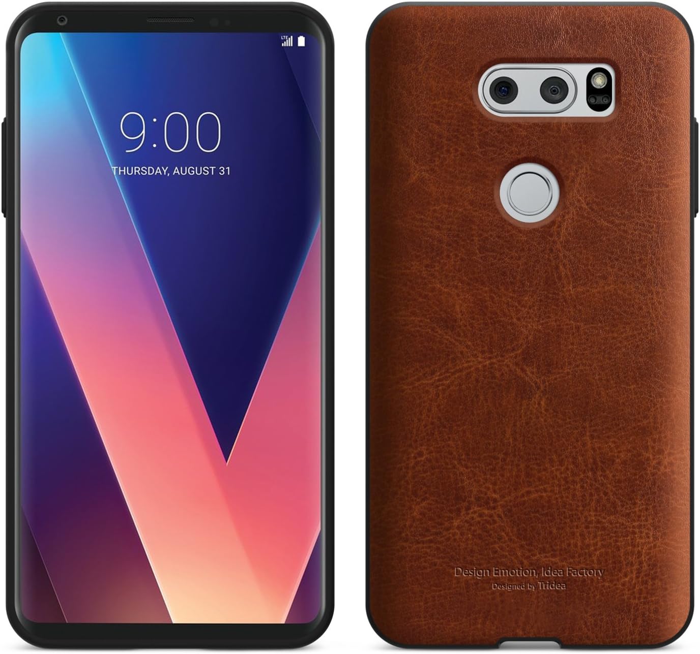 LG V30 Case [Tridea] Power Guard Premium Synthetic Leather Bumper [Shock Resistant][Scratch-Resistant] with Hidden Card Storage Case for LG V30 (2017) [Brown]