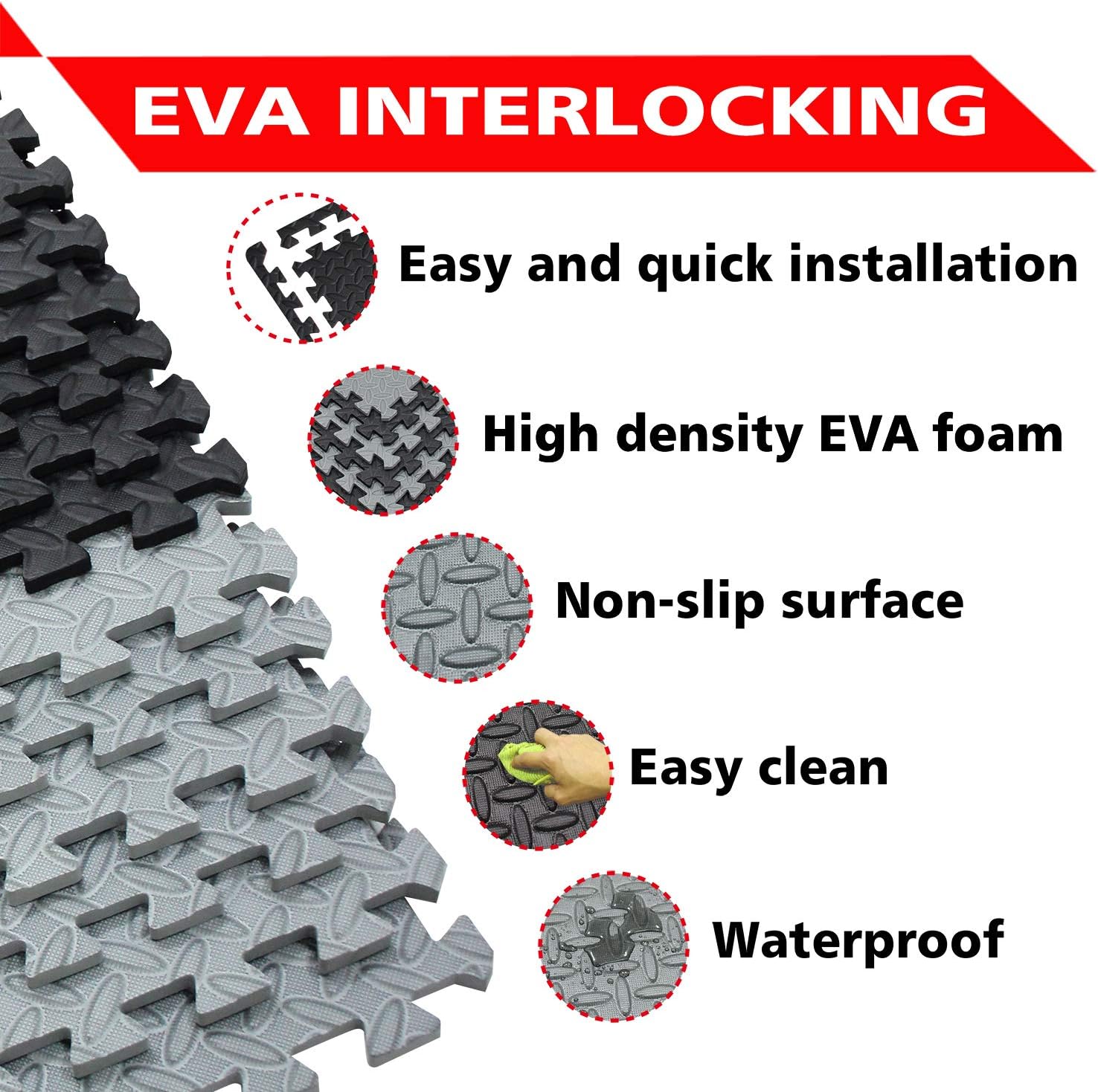 Puzzle Exercise Mat EVA Foam Interlocking Tiles for Protective, Cushioned Workout Flooring for Home and Gym Equipment Gym Mat Gym Flooring Mat Interlocking Foam Mats Floor Tiles SZCDW104112G601012: Sports & Outdoors